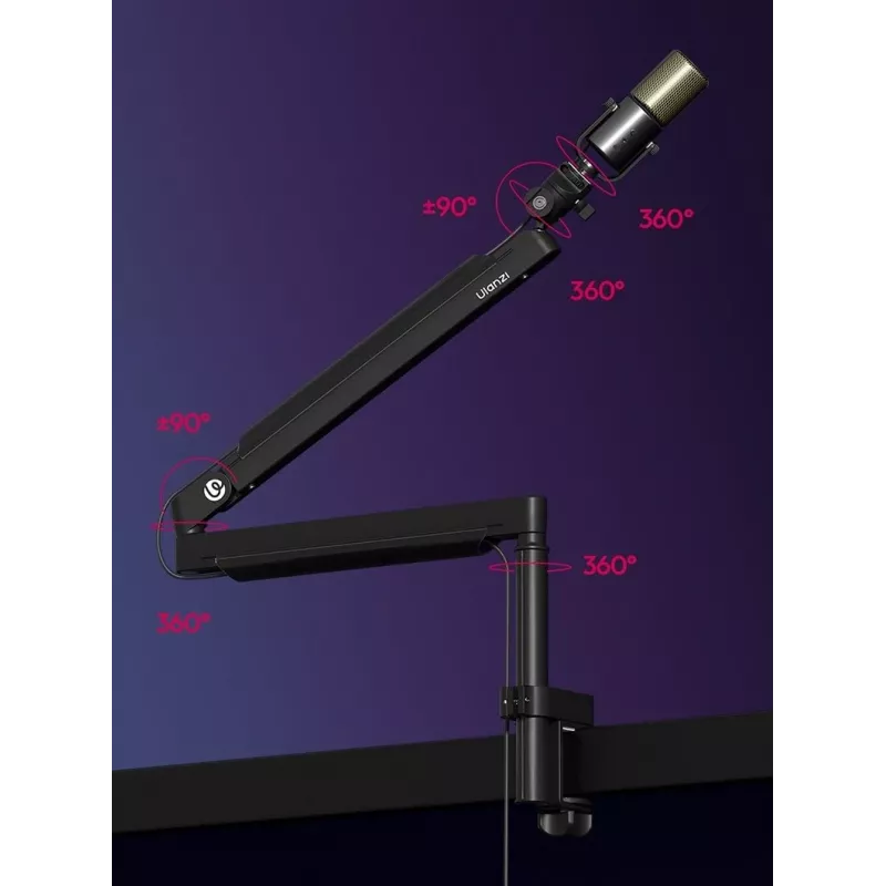 ULANZI ZJ05 Mikrofono laikiklis žirklinis su staliniu spaustuku, 690 mm siekis, juodas