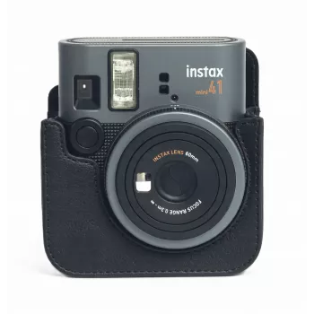 LOVEINSTANT Dėklas Fujifilm Instax Mini 41 fotoaparatui - Juoda PU oda, su petneša