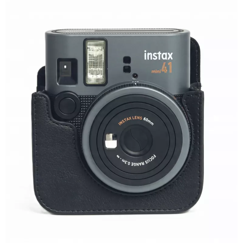 LOVEINSTANT Dėklas Fujifilm Instax Mini 41 fotoaparatui - Juoda PU oda, su petneša