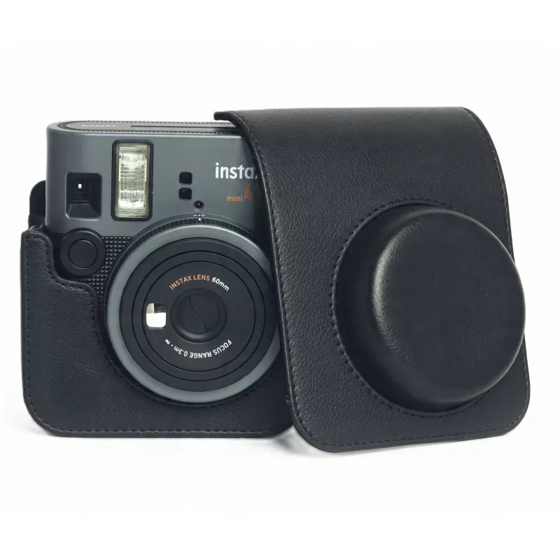 LOVEINSTANT Dėklas Fujifilm Instax Mini 41 fotoaparatui - Juoda PU oda, su petneša