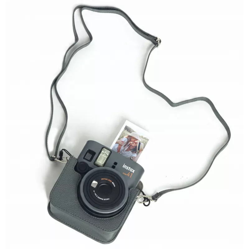 LOVEINSTANT Dėklas Fujifilm Instax Mini 41 fotoaparatui - Juoda PU oda, su petneša