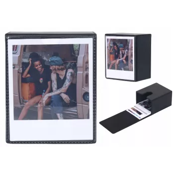 LOVEINSTANT Dėžutė nuotraukoms 100 vnt. – Suderinama su Fuji Instax Wide, Square, Polaroid 600, Now – Juoda su peržiūros langu