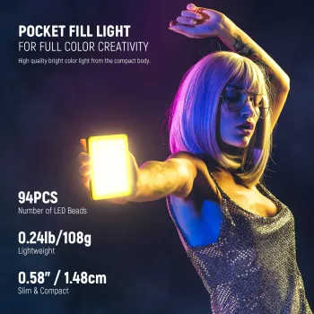 NEEWER VL67C RGB LED Video Light 5W su telefono laikikliu ir Bluetooth programėle
