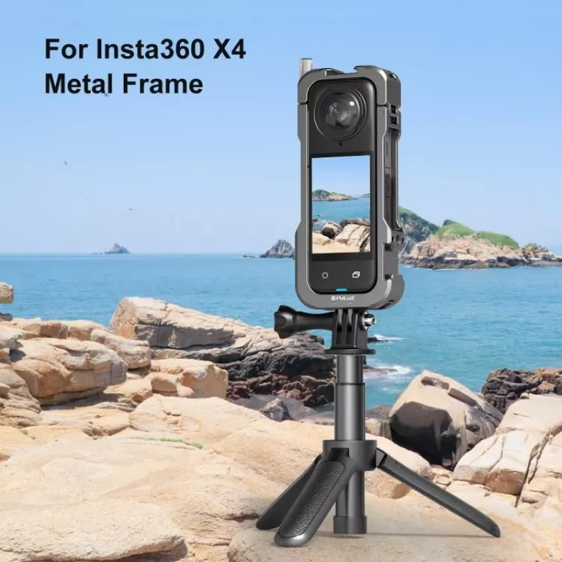 PULUZ Frame Mount Protective Case su 2x Cold Shoe Mounts ir objektyvo dangteliu, skirta Insta360 X4 (PU981B)