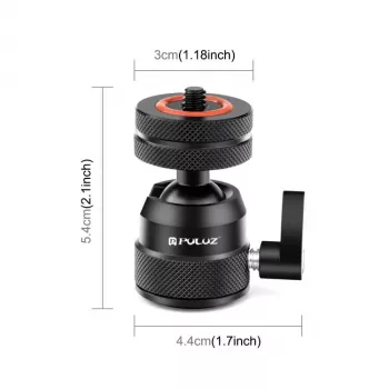 PULUZ Ball Head for Camera 3D 1/4 inch Thread 2x Cold Shoe ISO Up to 3kg PU1057B