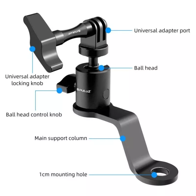 PULUZ Veidrodėlio Laikiklis Motociklui, Keturračiui, Motoroleriui, Dviračiui – Universalus Vairo ir Veidrodėlio Kotelio Laikiklis Išmaniajam Telefonui, Veiksmo Kamerai, GoPro – PU1056B