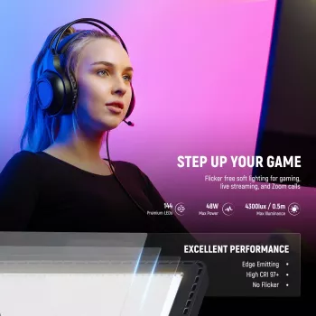 NEEWER GL1C RGB LED Video Light Panel 48W su reguliuojamu šviesos stovu, CRI≥97, 2.4G nuotolinio valdymo ir programėlės valdymas srautiniam perdavimui ir žaidimams
