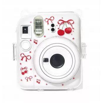 LOVEINSTANT Kietas apsauginis dėklas, skirtas Fujifilm Instax Mini 12 – raudonų vyšnių raštas su petnešėle