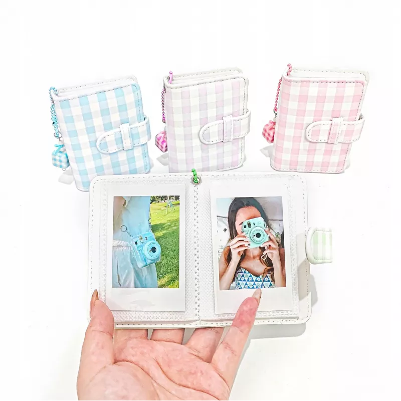LOVEINSTANT Kišeninis Fotoalbumas 28 Instax Mini Nuotraukoms - Tinklelio Raštas - Rožinė
