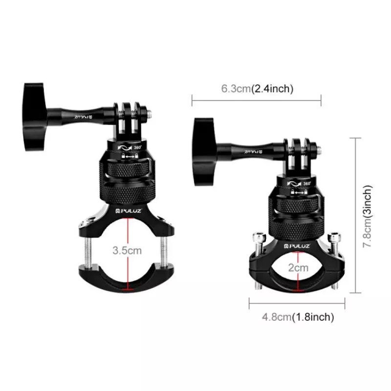 PULUZ PU796B 360° vairo laikiklis motociklui / dviračiui, tinka GoPro, SJCAM, Xiaomi, DJI