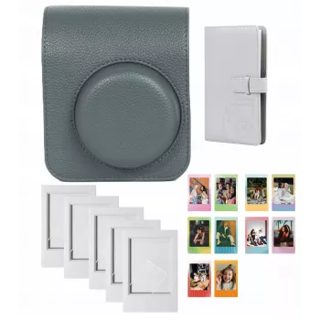 LOVEINSTANT 4-in-1 rinkinys: apsauginis dėklas, fotoalbumas (96 nuotraukoms), rėmeliai ir lipdukai, skirti Fujifilm Instax Mini 41 - Pilka