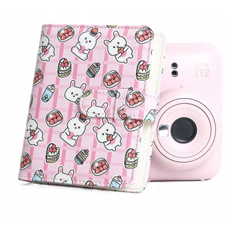 LOVEINSTANT Fotoalbumas 64 nuotraukoms, skirtas Fujifilm Instax Mini 99 41 12 40 11 Evo LiPlay Link, Braškių zuikučių dizainas