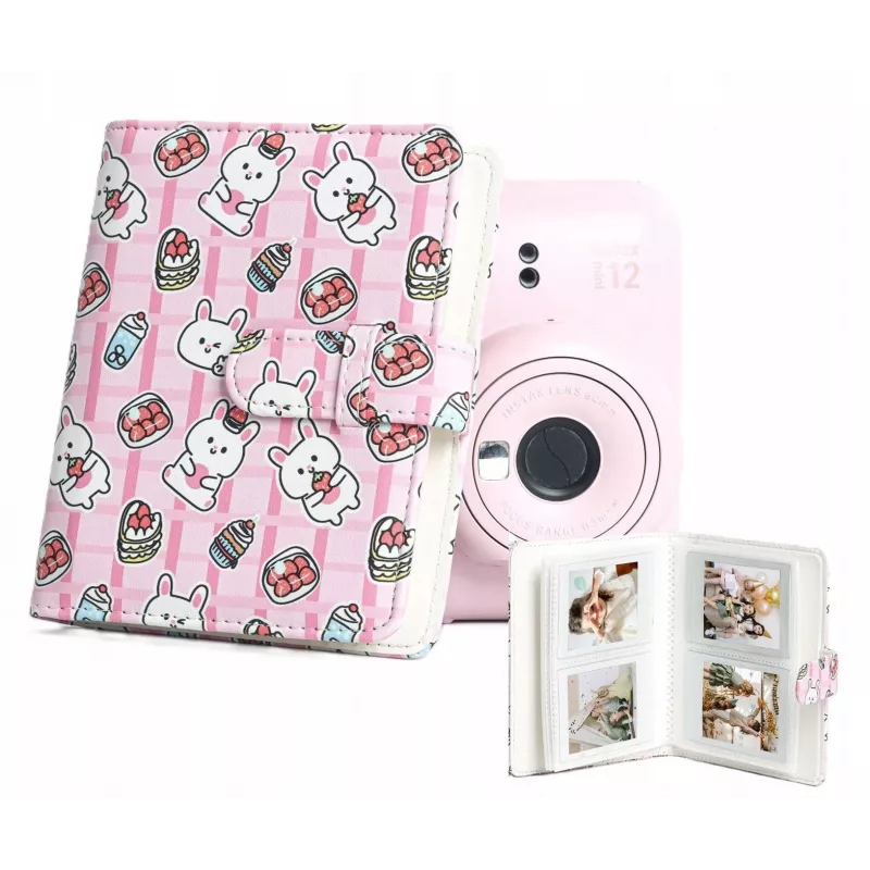 LOVEINSTANT Fotoalbumas 64 nuotraukoms, skirtas Fujifilm Instax Mini 99 41 12 40 11 Evo LiPlay Link, Braškių zuikučių dizainas