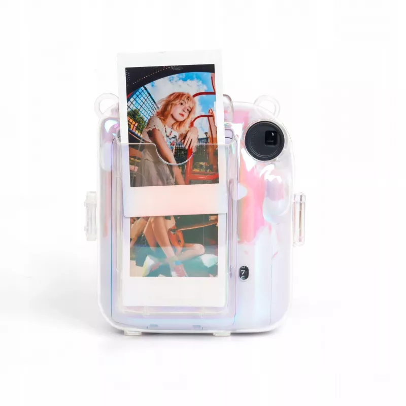 LOVEINSTANT 2-in-1 rinkinys: Dėklas ir nuotraukų dėžutė Fuji Instax Mini 12 – Skaidrus su blizgučiais