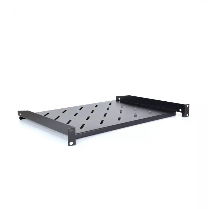 RACKTEL RL-PD600S 1U 19 colių priekyje montuojama lentyna, 600 mm gylis, 20 kg keliamoji galia, juoda (RAL 9005)