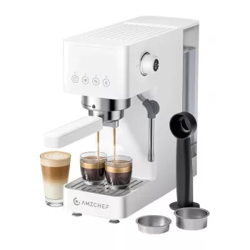 AMZCHEF CE-EM3131-WT Piston Coffee Maker (White) – 20 Bar espresso aparatas su garų pūstuvu