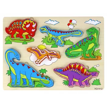 LEAN TOYS Wooden 3D Puzzle For Children Logic Game Dinosaurs Jigsaw 11 Pieces