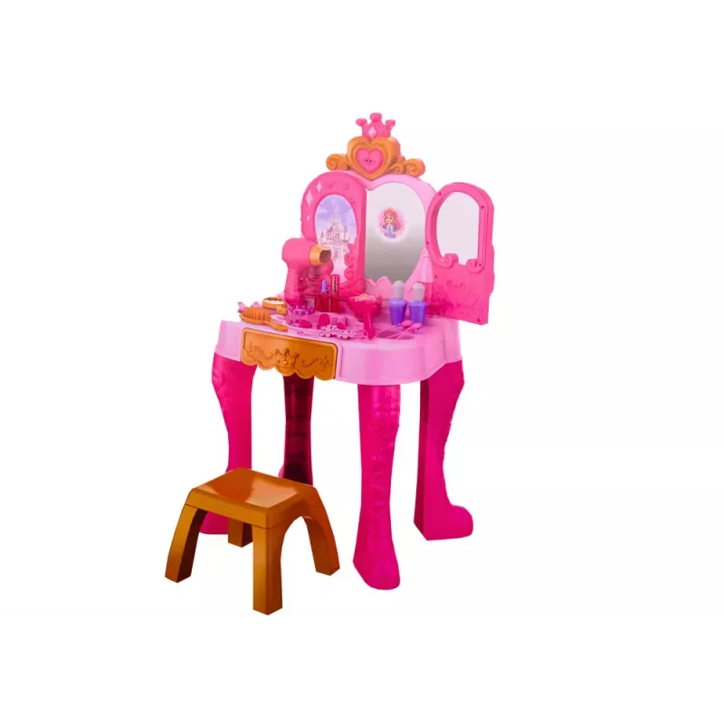 LEAN TOYS Vaikiškas tualetinis staliukas su gestų jutiklio aksesuarais, rožinis