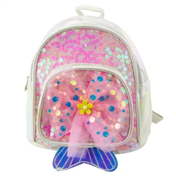 LEAN Vaikiška kuprinė su blizgučiais ir tiulio lankeliu Balta 20cm 3.8L