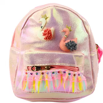 LEAN TOYS Vaikiška kuprinė Gulbės su nėrinių dekoru Rožinė 22cm 2.8L