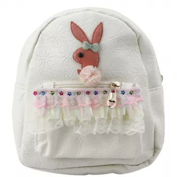 LEAN Vaikiška kuprinė su reljefiniu zuikučiu ir raukiniais, kreminė, 20 cm, 2,5 L