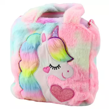 LEAN Plush Children's Bag with Unicorn, Adjustable Shoulder, Pastel, 24x9cm
