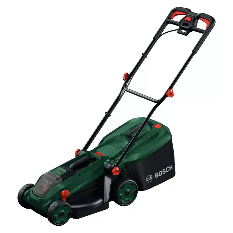 Bosch Rotak 18V-34 belaidis elektrinis vejapjovės rinkinys su starteriu ir mulčiavimo kištuku (C)