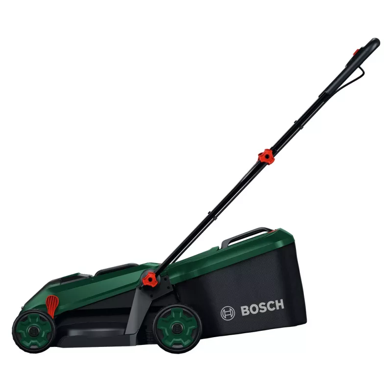 Bosch Rotak 18V-34 belaidis elektrinis vejapjovės rinkinys su starteriu ir mulčiavimo kištuku (C)