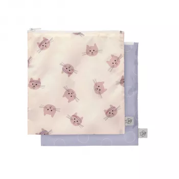 Lassig Snack Bag Set 2-Pack Tiny Team Cat Reusable Zipper Bags