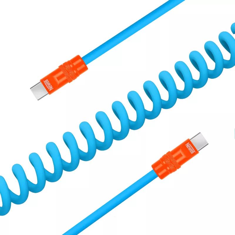 Newell USB-C į USB-C laidas 100W 1,5m Silikoninis spiralinis mėlynai-oranžinis