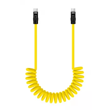 Newell USB-C į USB-C laidas 100W, 1,5m, silikoninis, spiralinis, geltonai juodas