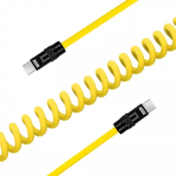 Newell USB-C į USB-C laidas 100W, 1,5m, silikoninis, spiralinis, geltonai juodas