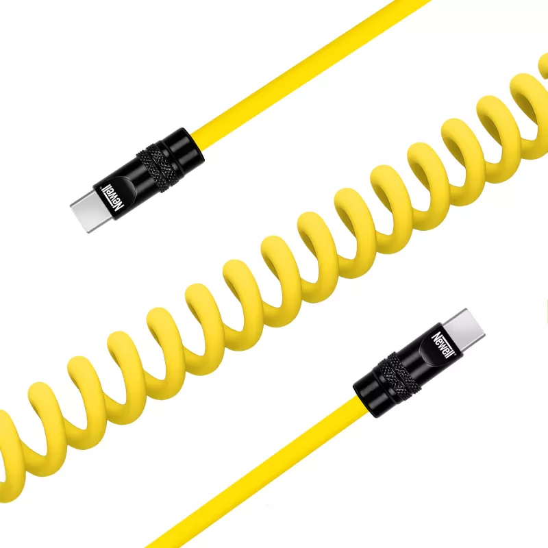 Newell USB-C į USB-C laidas 100W, 1,5m, silikoninis, spiralinis, geltonai juodas