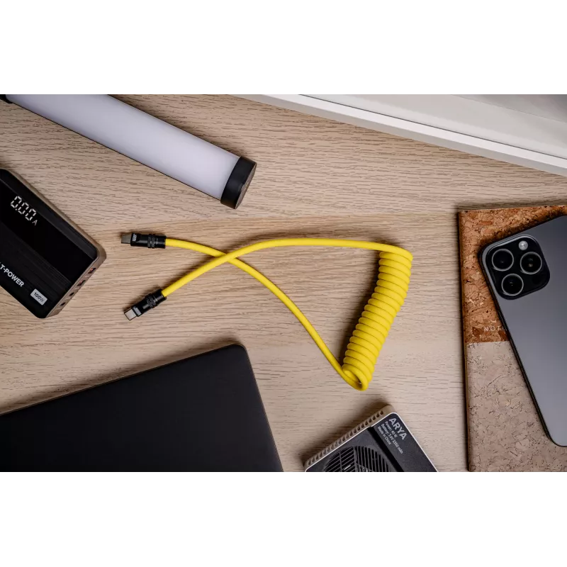 Newell USB-C į USB-C laidas 100W, 1,5m, silikoninis, spiralinis, geltonai juodas