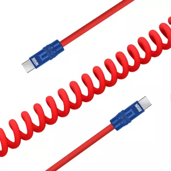 Newell USB-C į USB-C laidas 100W 1,5m Silikoninis spiralinis raudonai-tamsiai mėlynas