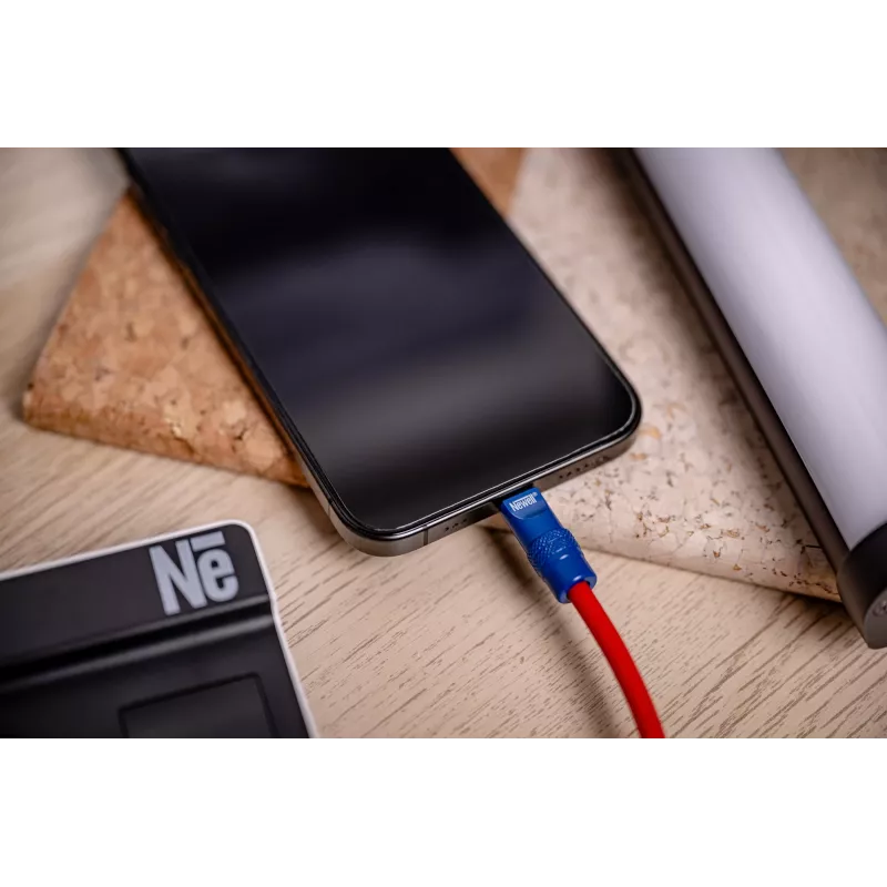 Newell USB-C į USB-C laidas 100W 1,5m Silikoninis spiralinis raudonai-tamsiai mėlynas