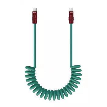 Newell USB-C į USB-C laidas 100W, 1,5m, silikoninis, spiralinis, žaliai-burgundiškas