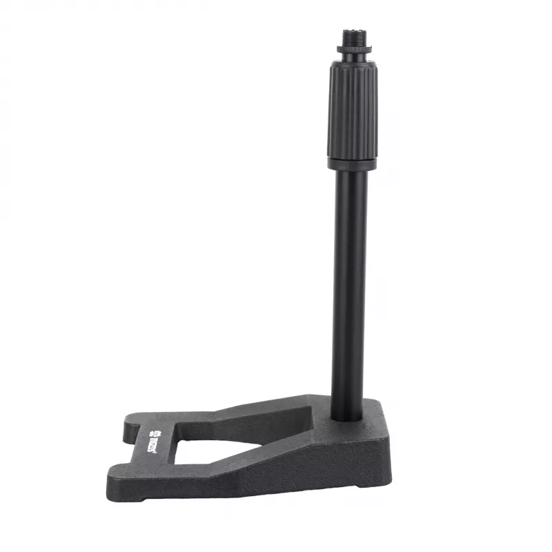 MOZOS DTS803 Profesionalus mikrofono stovas stalui, juodas, sunkus ketaus pagrindas, 150mm pagrindas, teleskopinis aukštis 230-350mm, 3/8 inch sriegis su 5/8 inch adapteriu