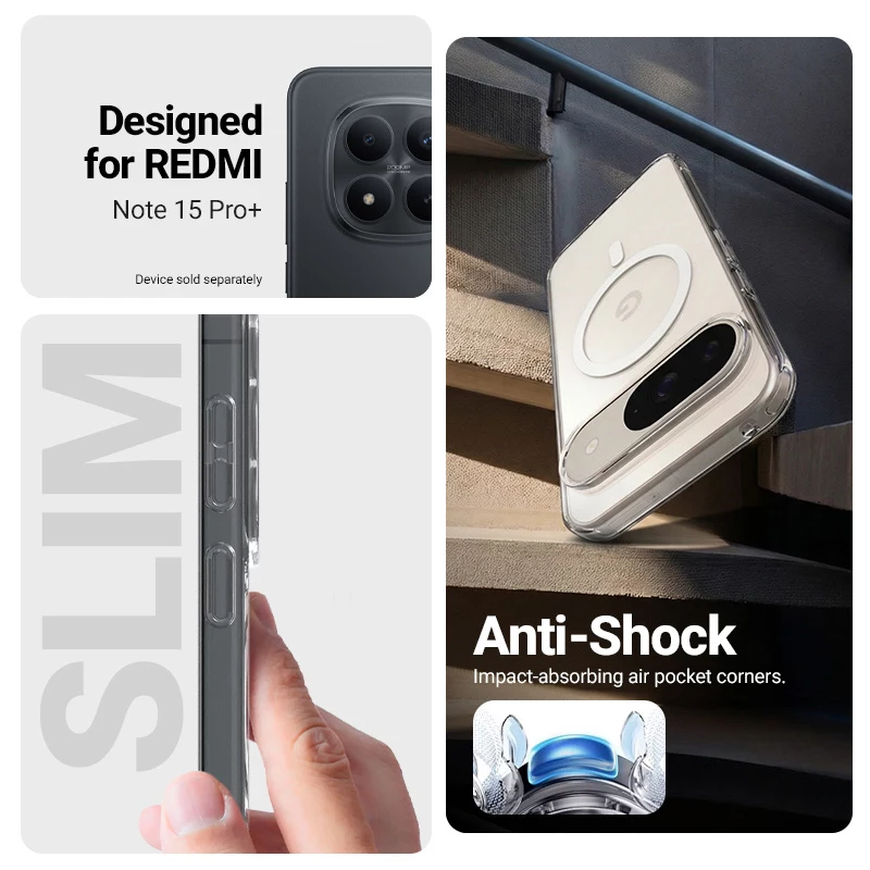 Crong Hybrid Clear Magnetic Case MagSafe, skaidrus, skirtas Xiaomi Redmi Note 15 Pro+ 5G