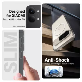 Crong Hybrid Clear Magnetic Dėklas, skirtas Xiaomi POCO X8 Pro Max 5G, permatomas, suderinamas su MagSafe