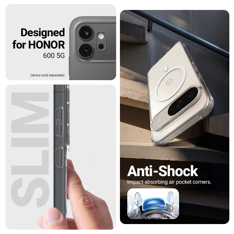 Crong Hybrid Clear Magnetic Dėklas, skirtas Honor 600 5G, suderinamas su MagSafe, permatomas