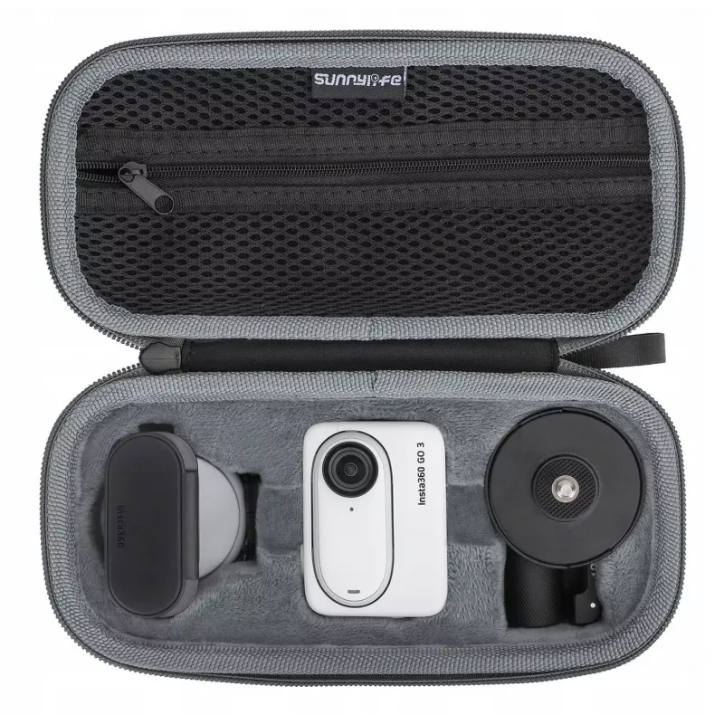 SUNNYLIFE Apsauginis dėklas Insta360 Go 3, juodas, nailonas, EVA, atsparus smūgiams, dulkėms, purslams, su rankiniu dirželiu