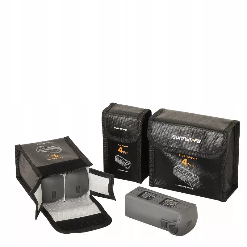 SUNNYLIFE Fireproof Battery Storage Bag for DJI Mavic 4 Pro, Holds 2 Batteries, Black