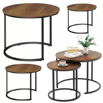 LEAN 3-in-1 apvalių kavos staliukų rinkinys Vintage Natural Wood 51cm 40cm 30cm