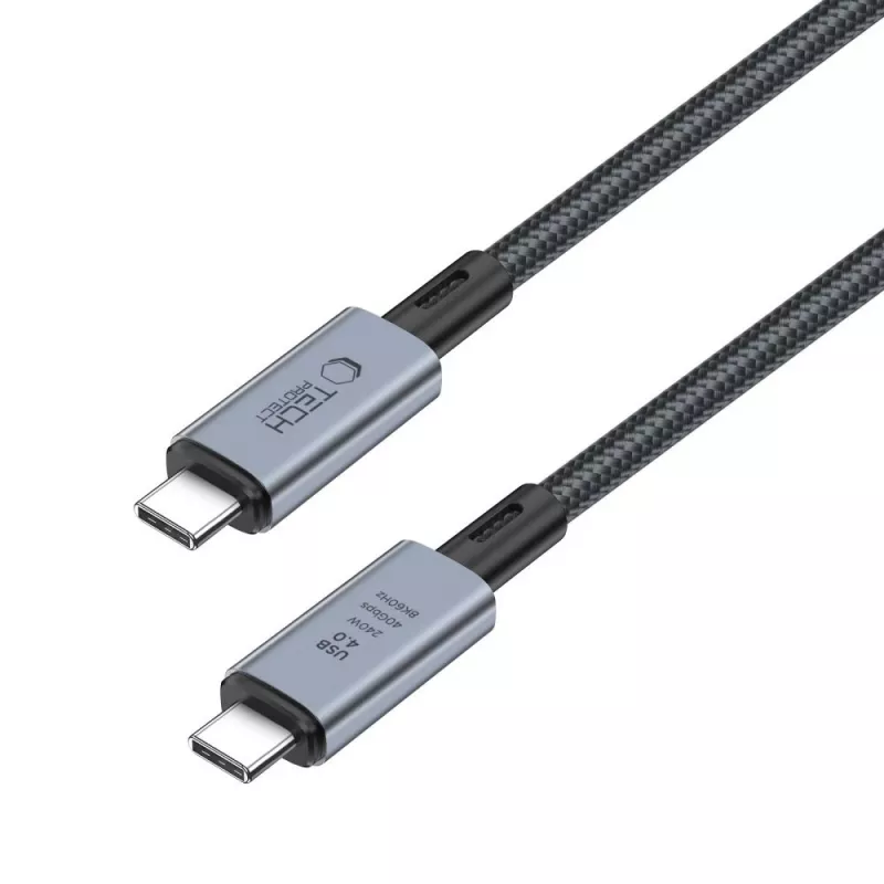 TECH-PROTECT ULTRABOOST MAX USB 4.0 8K 40Gbps Type-C Laidas PD240W 100cm Pilka