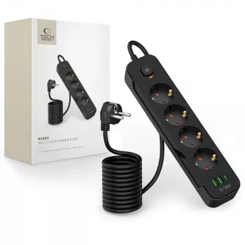 TECH-PROTECT PCL4X3 Power Strip Long 2 USB & 1 Type-C & 4 Socket 200cm Black