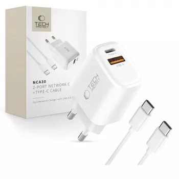 TECH-PROTECT NCA30 2-Port Network Charger PD 30W / QC3.0 + Type-C Cable White