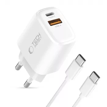 TECH-PROTECT NCA30 2-Port Network Charger PD 30W / QC3.0 + Type-C Cable White