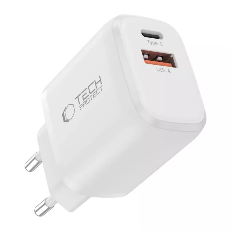 TECH-PROTECT NCA30 2-Port Network Charger PD 30W / QC3.0 + Lightning Cable White