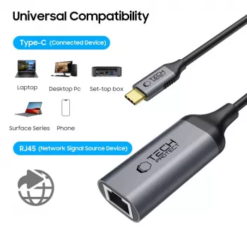 TECH-PROTECT ULTRABOOST Adapter USB-C į Ethernet RJ45 1000 Mbps Juodas
